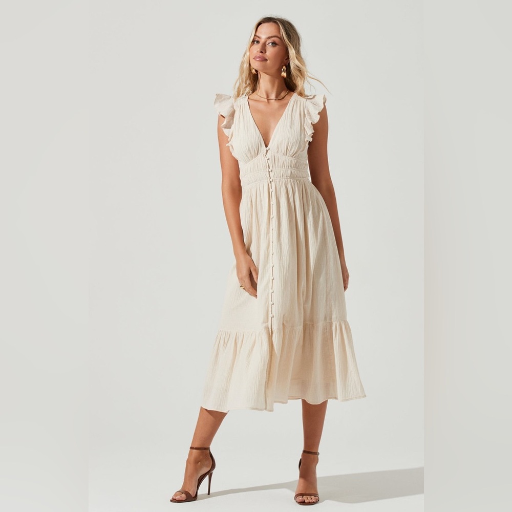 ASTR the Label Montreal Bone Floral Ruffle Midi Dress - M